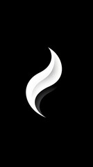 Abstract Minimalist White Curved Mark on Black Background