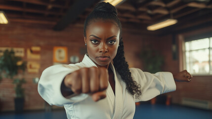 Black Woman Self-Defense Skills Karate Training and Martial Art