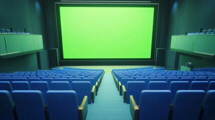 Naklejka premium A top-row view of a cinema with a large green screen.