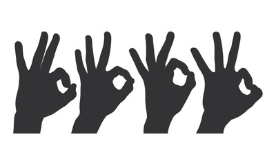 OK Hand Gesture Silhouette Vector. Hand Expression Gesture OK Black.