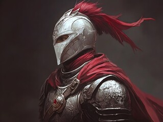 Imposing Ancient Warrior in Dramatic Armored Portrait with Crimson Cloak