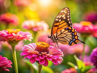 Obraz premium Zinnia Butterfly Documentary Garden Photography
