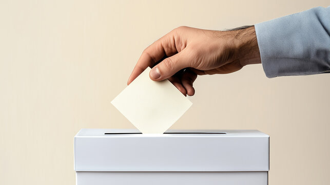 Hand wirft Stimmzettel in Wahlurne