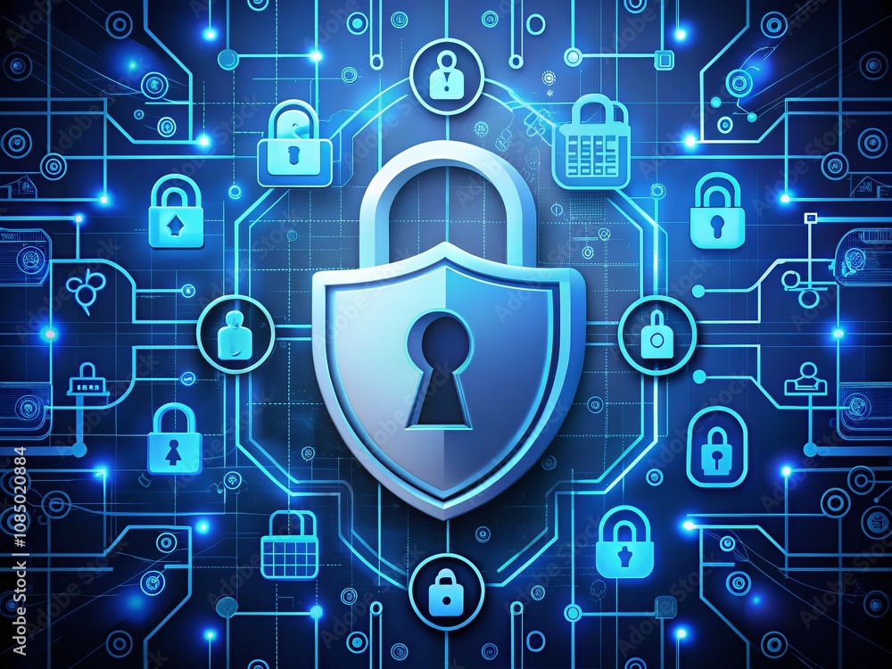 Poster comprehensive collection of security and data protection symbols for enhanced cyber safety and priva