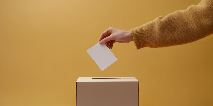Hand wirft Stimmzettel in Wahlurne