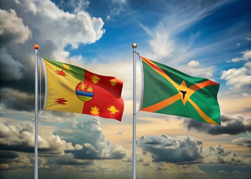 Conceptual Representation of Grenada and Zambia Flags Symbolizing International Relations and Cooperation between ZMB and GRD for Cultural and Diplomatic Exchange