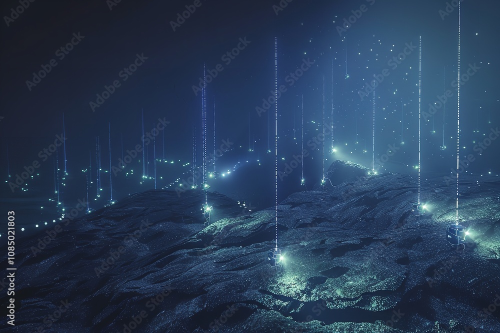 Poster the visualization of an underwater communication network. generative ai