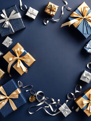 Festive Gift Box Arrangement with Red, Blue, and Silver Accents for New Year