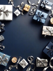 Festive Gift Box Arrangement with Red, Blue, and Silver Accents for New Year
