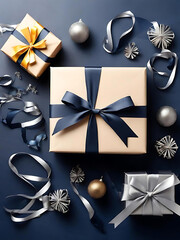 Festive Gift Box Arrangement with Red, Blue, and Silver Accents for New Year
