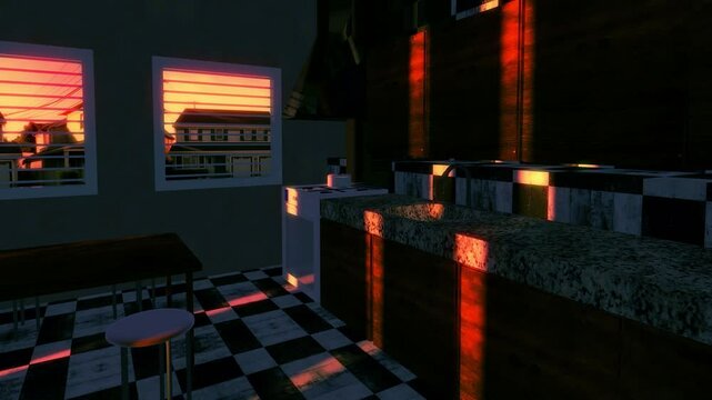 80's kitchen 3d retro background