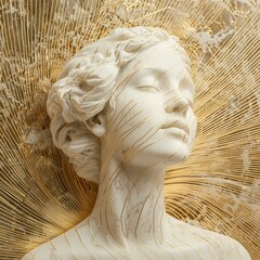Stoic Marble Sculpture with Kintsugi Gold Accents in a Surreal Abstract Galaxy Universe