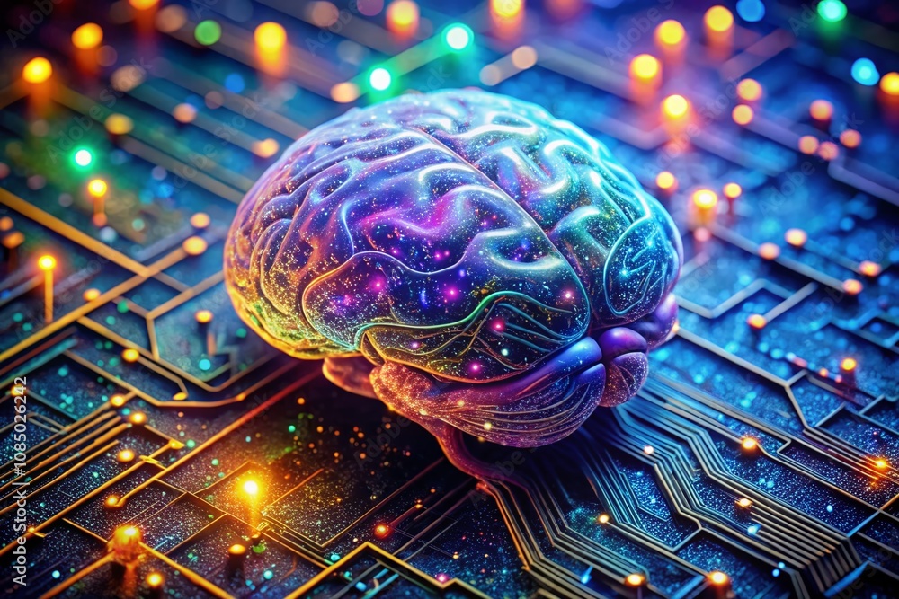 Poster drone photography showcasing a brain consisting of micro connections, illustrating artificial intell