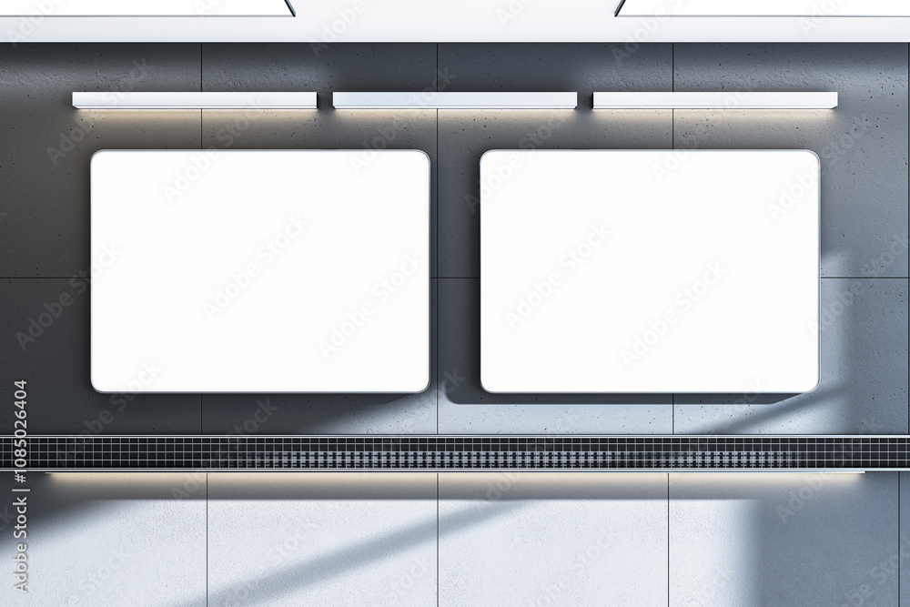 Aufkleber two blank screens on subway wall for digital display mockup. 3d rendering