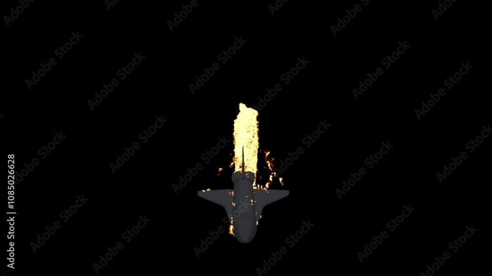 Poster nasa spacecraft burning on fire top down view 3d rendering with alpha channel of fire simulation (th