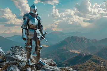 Naklejka premium A fantastic royal knight in armor guards the castle chambers