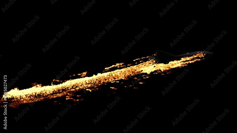 Wall mural nasa spacecraft burning on fire top down view 3d rendering with alpha channel of fire simulation (th