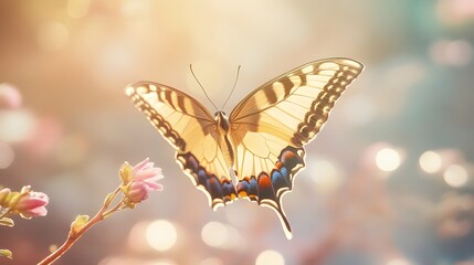 Delicate Butterfly Captured in Magical Natural Lighting with Bokeh Background