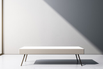 Minimalist Interior with Bench and Shadows in Sunlit Room. 3D Rendering