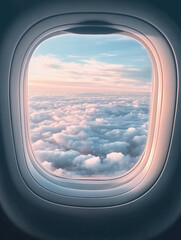 airplane window with clouds view
