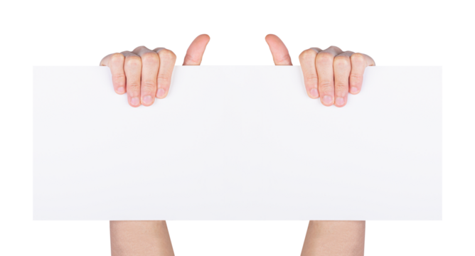 Hand holding white paper isolated on white backgrkound, clipping path