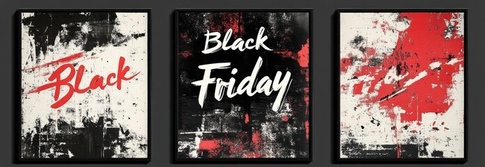 Set of three posters featuring bold Black Friday designs