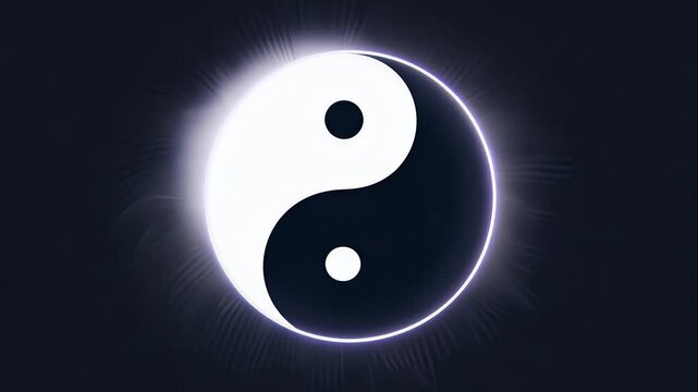 Cartoon animation yin-yang symbol on a pure black background, symbolizing balance and harmony