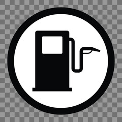 Gas pump vector icon. Black and white icon for indicating the presence of a gas station or fuel pump