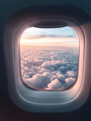 airplane window with clouds view