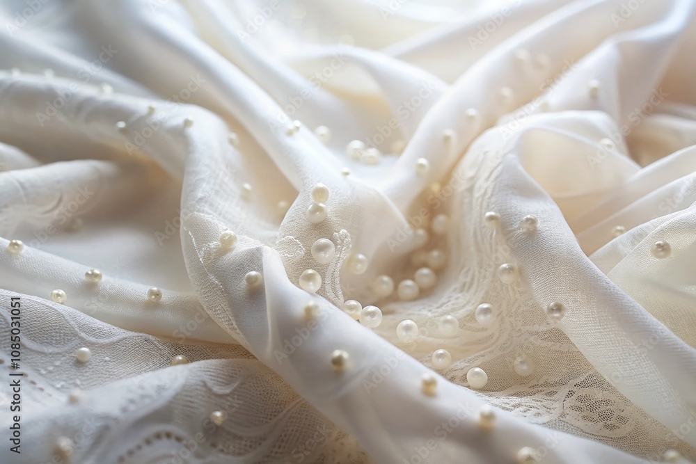 Poster elegant white fabric with intricate lines and dots pattern for textiles and interior design inspirat