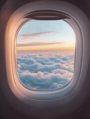 airplane window with clouds view