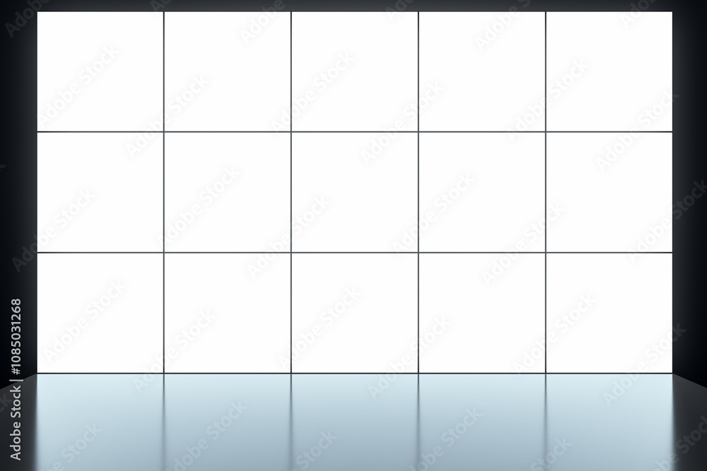 Poster large white digital display screen on dark background. 3d rendering