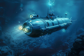 Obraz premium Beautiful large bathyscaphe floating in middle of ocean during exploration