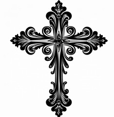 cross black and white with  from the hood, only deferent designs in it religious, white background