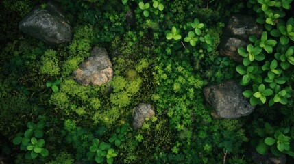 Green plants growing out of rocks