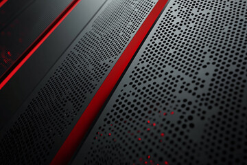 Futuristic Red and Black Abstract Design with Geometric Lines and Metallic Accents