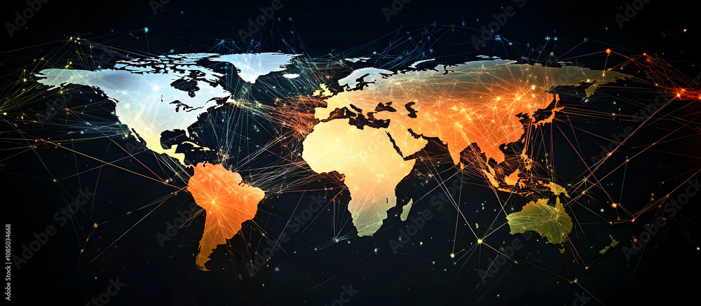 Poster global network connection. world map point and line composition concept of global business.