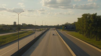 Fototapeta premium Empty express lane on highway during off-peak hours, symbolizing efficiency and opportunity in a calm, uncluttered environment.