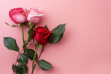 Obraz premium Pink flowers on a Valentine's Day design concept background. Generative Ai
