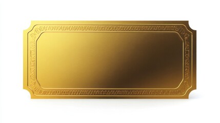 Golden ticket mockup for discounts, events, or invitations, isolated on white background