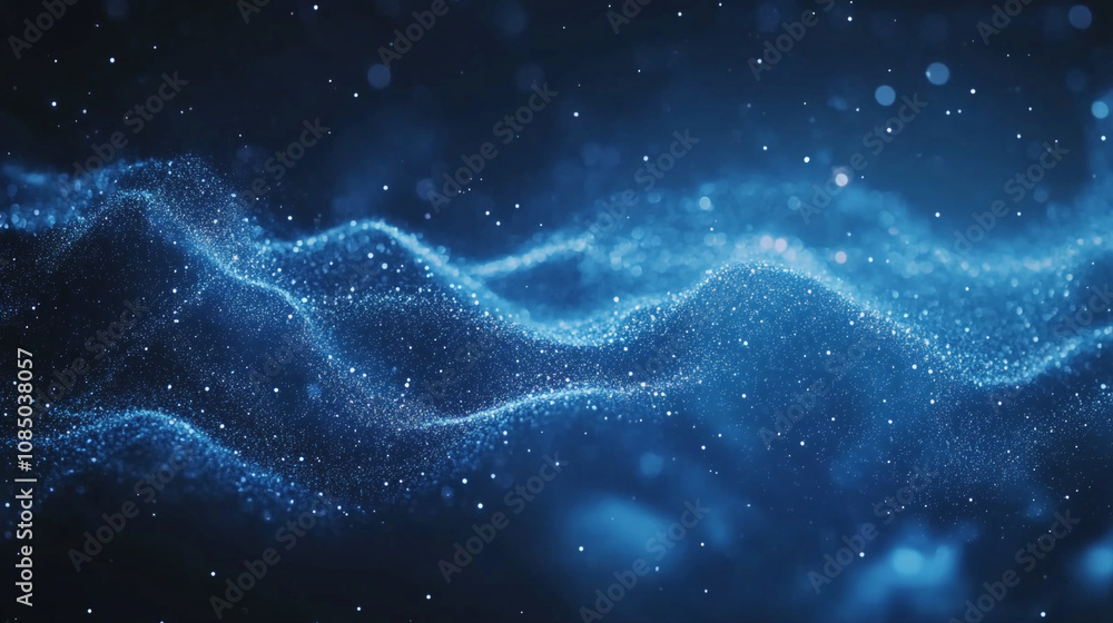 Poster abstract blue wave formation with sparkling particles in a dark setting showcasing deep textures