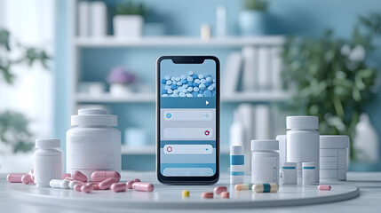 Smartphone with diabetes app, showing glucose level insights, medication schedules, and health tips, clean and modern design, 3D rendering