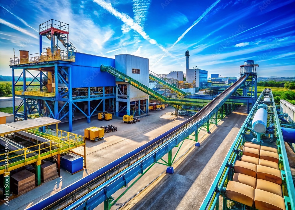Poster industrial plant with sorting facilities: a dynamic view of machinery and operations in a large fact