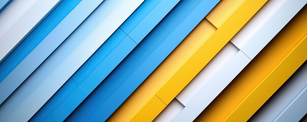 Obraz premium Abstract background design with diagonal blue, yellow, and white stripes creating a modern and vibrant pattern