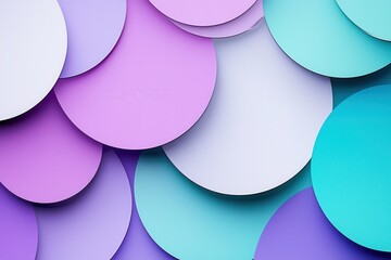 Abstract background with large overlapping circles in vibrant pastel colors, featuring shades of purple, mint, teal, and white