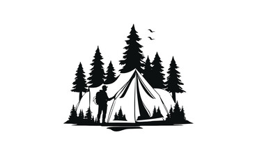 Camping silhouette vector outline illustration logo design