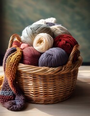 Beautifully arranged yarn balls in varied colors, showcasing a warm and inviting indoor crafting atmosphere