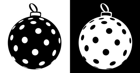 Simple vector drawing icon of a Christmas Ball ornaments in polka dots motif, Christmas tree decoration, Christmas bulbs.