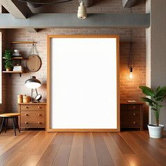 3D Rendered Scene with Poster Frame in Vintage Loft
