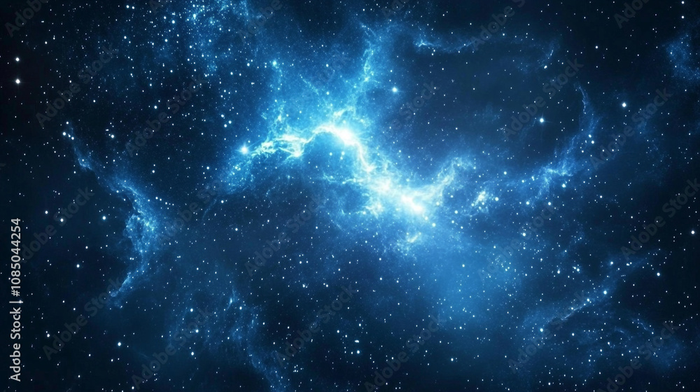Poster captivating cosmic clouds illuminated by starlight in a dark galaxy setting